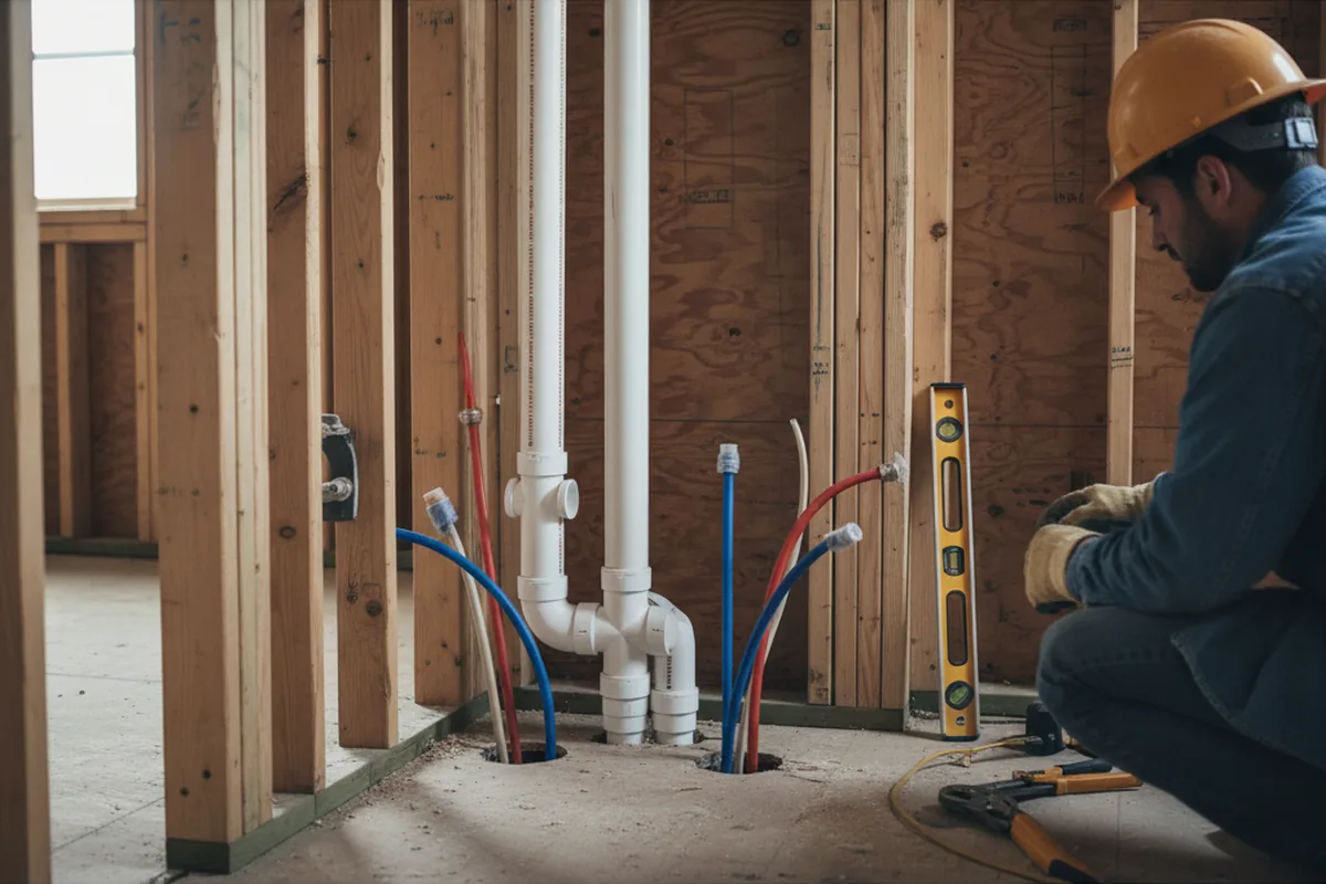 Drain and supply rough-in during Garbage Disposal Repair in Beyer